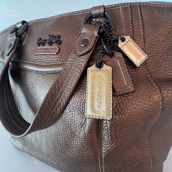 LIKE NEW Coach Madison Clair Metallic Bronze Pebbled Leather Satchel Bag 👜 - Picture 4 of 15